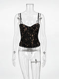 One Shoulder Spaghetti Strap Corset Bustier Camisole Top Women Lace Sleeveless Backless Sexy Y2K Party Club Summer Cami
