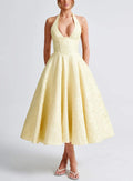 Elegant Pink Halter Jacquard Bow Long Dress Women's Corset Backless High Waist Yellow Dresses Summer Evening Party Wedding Guest
