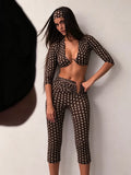 Polka Dot Print 3-Piece Set Women Headband+v-Neck Crop Tops+v-Waist Short Summer Fashion Classic Hottie Streetwear