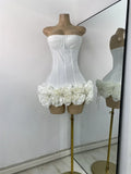 Sexy Strapless Backless Ruffles Red Bandage Short Dress for Women Elegant Luxury Deisnger Evening Party Brithday Club Outfit