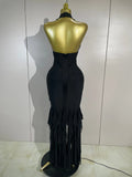 Women Evening Party Prom Gown Birthday Club Dress Sexy Backless Halter Neck Sleeveless Ruffles Pacthwork Bodycon Bandage Dress
