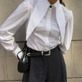 French Simple White Shirt for Women Notched Collar Long Sleeve Fashionable Commuter Cardigan Blouse Female Autumn