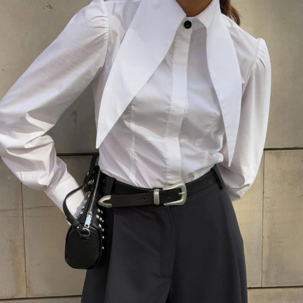 French Simple White Shirt for Women Notched Collar Long Sleeve Fashionable Commuter Cardigan Blouse Female Autumn