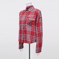 Hit Color Check Loose Blouses for Women Lapel Long Sleeve High Waist Temperament Shirts Female Fashion