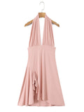Vacation Pink Backless Mini Dress Female Plunge Neck Sleeveless Slimming Asymmetrical Hem for Urban Street Style