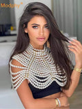 Fashion Pearl Shawl Tops Women 2026 O-neck Handmade Beading Shawl Top Ladies Party Female Elegant Shawl Tops