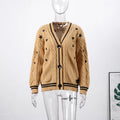 Printed V-neck Knit Cardigan Women Fashion Color Blocked Single Breasted Full Sleeve Sweater Cardigan Female Fall Chic Knitwear