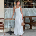 Solid Square Neck Around The Neck Maxi Dress Slim Fit Sleeveless Backless Long Gowns Elegant Women's Dinner Guest Evening Robes