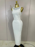Women Diamond Pearl Sleeveless Sexy Backless Long Bandage Dress Celebirty Elegant Evening Party Birthday Wedding Guest Prom Gown
