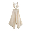 Solid Slimming Spliced Hollow Out Dresses for Women V Neck Sleeveless Patchwork Folds Dress Female Clothing Style
