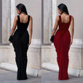 Women Velvet Stacked Ruched Sleeveless Bodycon Long Maxi Dresses 2026 Fall Party Trendy Birthday Evening Dress Vestidos