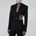 Solid Hollow Out Casual Irregular Blazers For Women Notched Collar Long Sleeve Spliced Button Temperament Blazer Female New