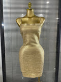 Pink Foil Color Women Sexy Strap Bodycon Mini Bandage Dress Nightclub Party Celebrate Birthday Girls Vacation Outfit Wholesale