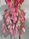Women Pink Leaf Mesh Stretch Mini Dress Sparkly Diamond Evening Party Birthday Wedding Gown PhotoShoot Sexy Nightclub Stage Wear