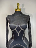 Sparkly Diamond Women Sexy Mesh Jumpsuit Nightclub Bar Party Show Gogo Dancer Clothing Drag Queen Outfit Stage Costume