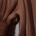 Luxury Afternoon Tea High Neck Pleated Maxi Dress for Women Puff Sleeve Ruched Waist Tiered Flared Skirt for Wedding Guest