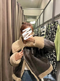 Autumn Winter New Women's Thickened Warm Double-sided Short Jacket Women's Brown Coat