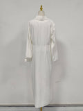 Minimalist Office Dress for Women Notched Colalr Long Sleeve High Waist Slimming Split Design Solid Dresses Female
