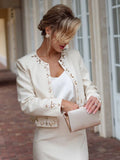 New Arrival Elegant Lady 2 Piece Skirt Set Bead Crystal Suit Long Sleeve Jacket Slim Split Midi Skirt Women 2 Pcs Outfit