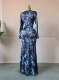 Women Print O-neck Stacked Ruched Bowknot Streamer Mermaid Maxi Midi Dress 2026 Cocktail Birthday Holiday Party Dresses