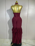 Women Evening Party Prom Gown Birthday Club Dress Sexy Backless Halter Neck Sleeveless Ruffles Pacthwork Bodycon Bandage Dress