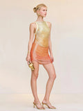 Ladies Gradient Tassel Off-Shoulder Bodycon Design Celebrity Club Party Sleeveless Sexy Mini Bandage Dress 2026