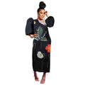 Elegant Women Pleated Half Lantern Sleeve O-neck Slim Maxi Long Dress Print Fashion Autumn 2024 Ruched Dresses Vestidos