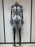 Sexy Stretchy Performance Dance Nightclub Rompers Singer Stage Wear Sparkly Rhinestones Jumpsuit Gloves for Women Costume
