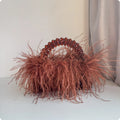 Pearl Bead Bag With Feather Fur Designer Brand Clear Acrylic Crystal Stone Box Tote Handbag Women Handmade Party Purse