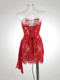 Sexy Lace See-through Patchwork Corset Dress Female Bodycon Elegant Party MIrrgualr Mini Dress Women Tube Top Dress New