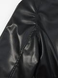 Black Slimming Leather Jacket for Women Lapel Long Sleeve Patchwork Double Breasted Fashionable Coat Female Autumn