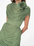 Elegant Spliced Shawl Long Dress for Women Sleeveless High Waist Patchwork Folds Dresses Female New
