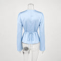Elegant Summer Tops Women's Fashion Solid V-Neck Lace-Up Long Sleeve Tops New Chic Casual Office Lady Women's T-Shirts