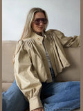 Fashion Shoulder Padded Short Windbreaker Women Solid Full Sleeve Turn-down Collar Single Breasted Coat Lady Autumn Chic Coats