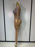 Luxury Rhinestones Mesh Bodycon Long Dress Celebrate Birthday Party Photo Shoot Long Sleeve Performance Costume Stage Outfit
