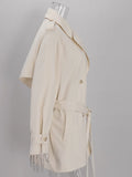 Women's Double Breasted Trench Coat Lapel Waist-Cinching Lace Up Mid Length Windbreaker Jacket Autumn Casual Street Coat