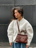 Temperament Solid Woolen Coat for Women V Neck Horn Sleeves Fashionable Designer Jackets Female Autumn New Style