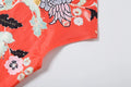 Floral Print Lace-Up Hollow Stand Collar Short Sleeve T-Shirts+Skinny Wrap Hip Crop Pants Woman Sexy Fashion Suits