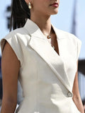 Office Spliced Folds Two Piece Set for Women Lapel Sleeveless Top High Waist Wide Pant Minimalist Suit Female New