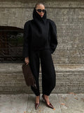Women Big High Neck Black Jackets Fashion Solid Long Sleeve Breasted Loose Coats Female Autumn Winter Chic Casual Street Outwear