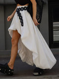 White Loose Spliced Folds Skirts for Women High Waist Streetwear Irregular Skirt Female Summer Fashion Style New
