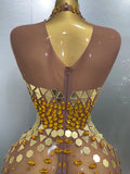 Luxury Shiny Mirror Rhinestones Hollowed-out Long Dress 2026Women Celebrity Evening Party Catwalk Prom Stage Photo Shoot Dresses
