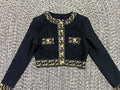 Women's Fashion Jacquard Metal Button Short Cardigan + Hot Mini Skirt Two Piece Set Business Casual Office Lady Outfit Robe Fête