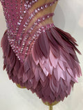 Sparkly Rhinestone Sequins Sexy Strapless Mesh See Through Mini Dress Women Eveing Party Birthday Nightclub Singer Stage Costume