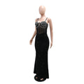 Women's Sheer Mesh Velvet Sequins Maxi Dress Sexy Straps Backless Sequins Maxi Dress Evening Gowns Sexy Birthday Outfits