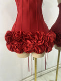 Sexy Strapless Backless Ruffles Red Bandage Short Dress for Women Elegant Luxury Deisnger Evening Party Brithday Club Outfit