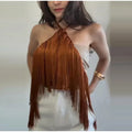 Fashion Knit Tassels Women's Cropped Vest Hollow Out Halter Sleeveless Backless Beach Tops 2026 Summer Lady Chic All-match Top