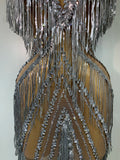 Luxury Sparkly Diamonds Tassels Sexy Mesh See Through Dress Women Evening Birthday Party Nightclub Bar Singer Stage Costumes