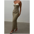 Elegant Women Slip Dress Twill Double‑layer Fabric Spliced Sleeveless Spaghetti Strap Bodycon Casual 2026 Sexy Long Dresses New