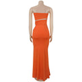 Women Sexy Strapless Cutout Maxi Dress Gold Metal Ring Decor High Waist Side Slit Bodycon Long Dress Clubwear Night Vestido